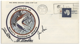 Apollo 15 Crew-Signed NASA Insurance Cover -- From Al Worden's ''Personal Collection'', as Written by Him, and Also With His Signed COA